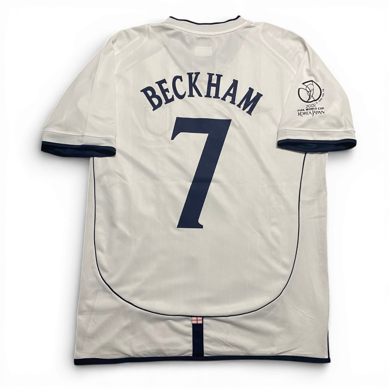 England's home jersey for the 2002 World Cup. David Beckham
