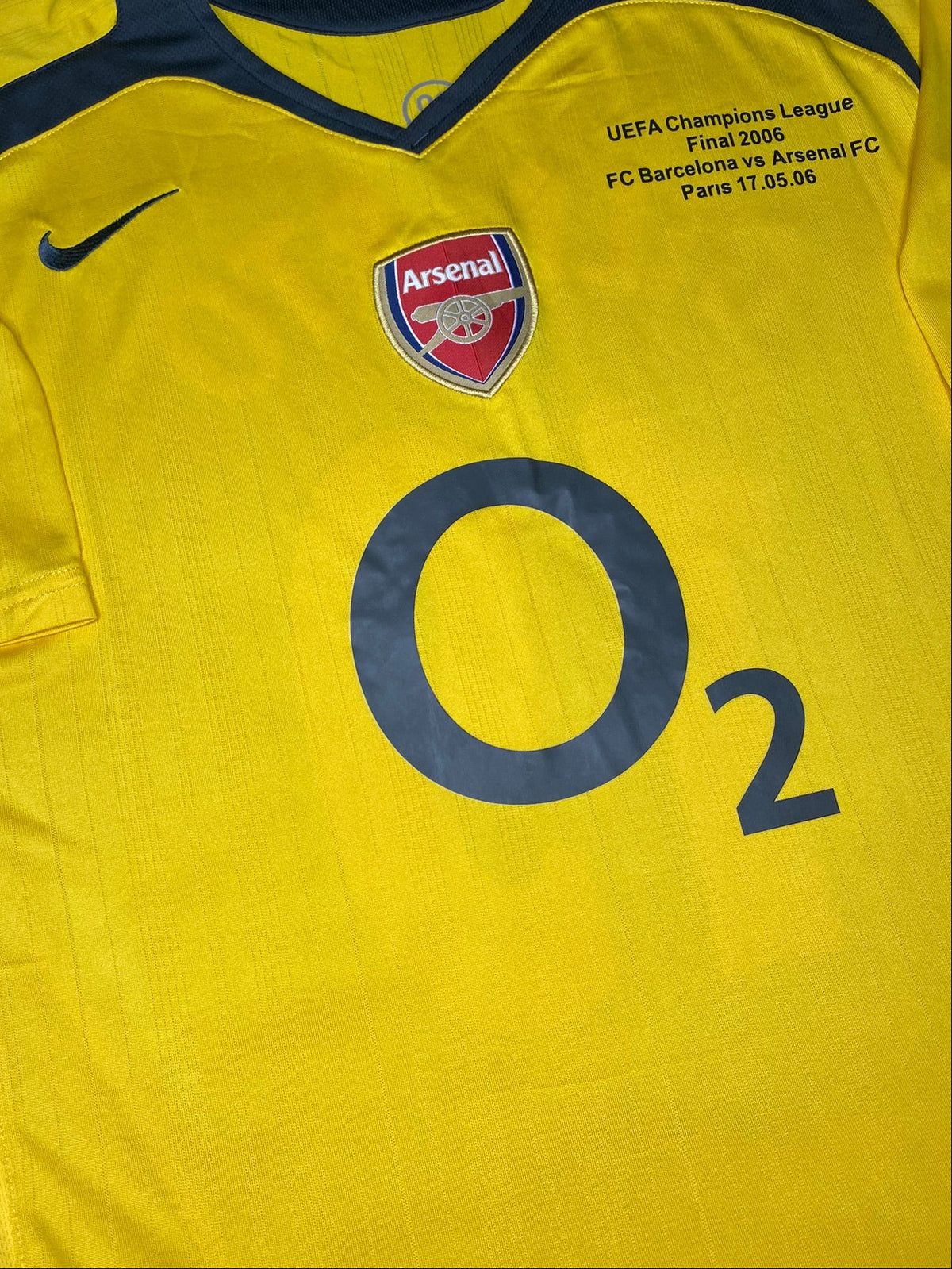 Arsenal's away jersey for the 2006 Champions League Final. Gilberto Silva.