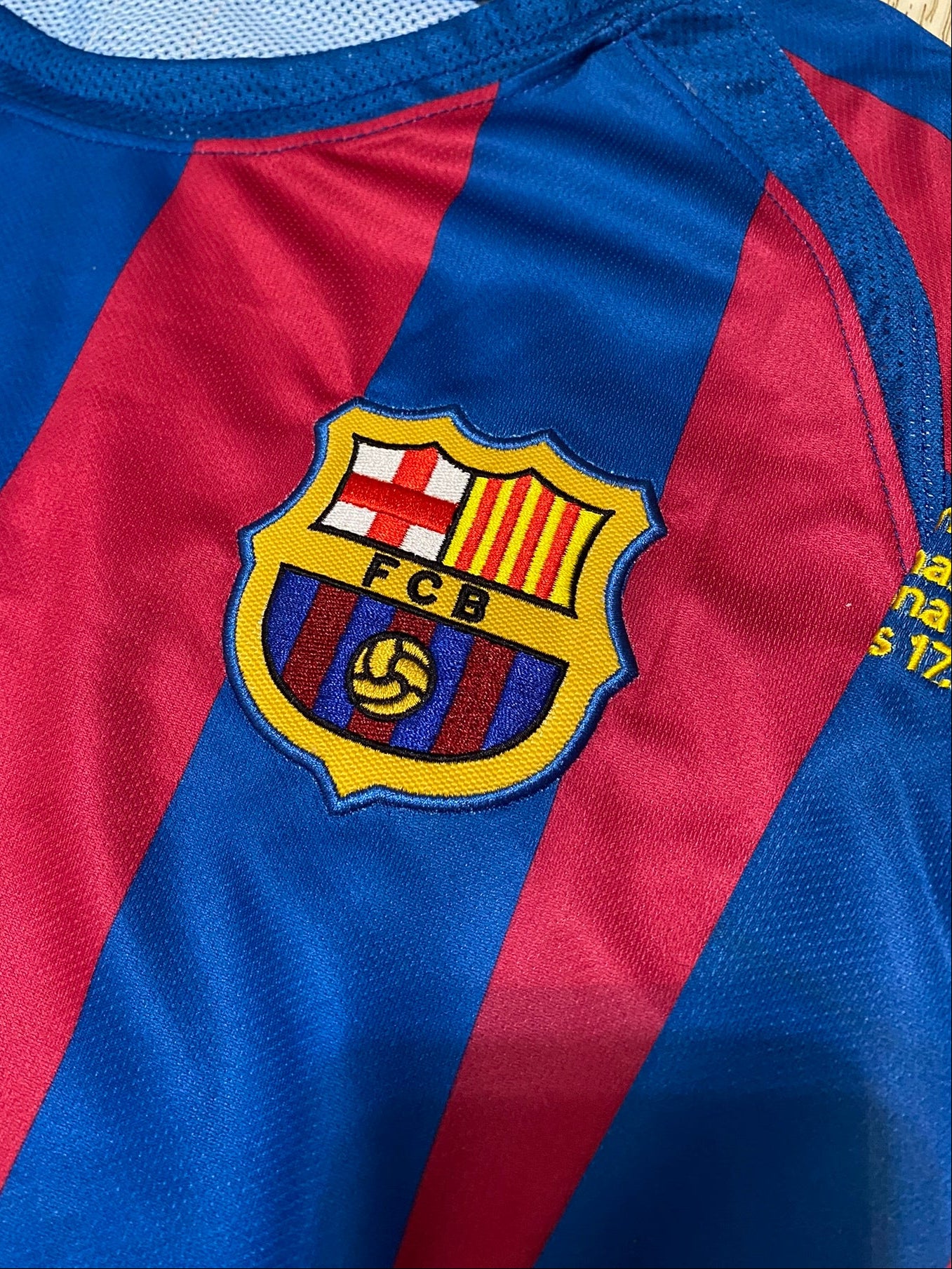 Barcelona's longsleeve home jersey for the 2006 Champions League Final. Ronaldinho Gaucho.