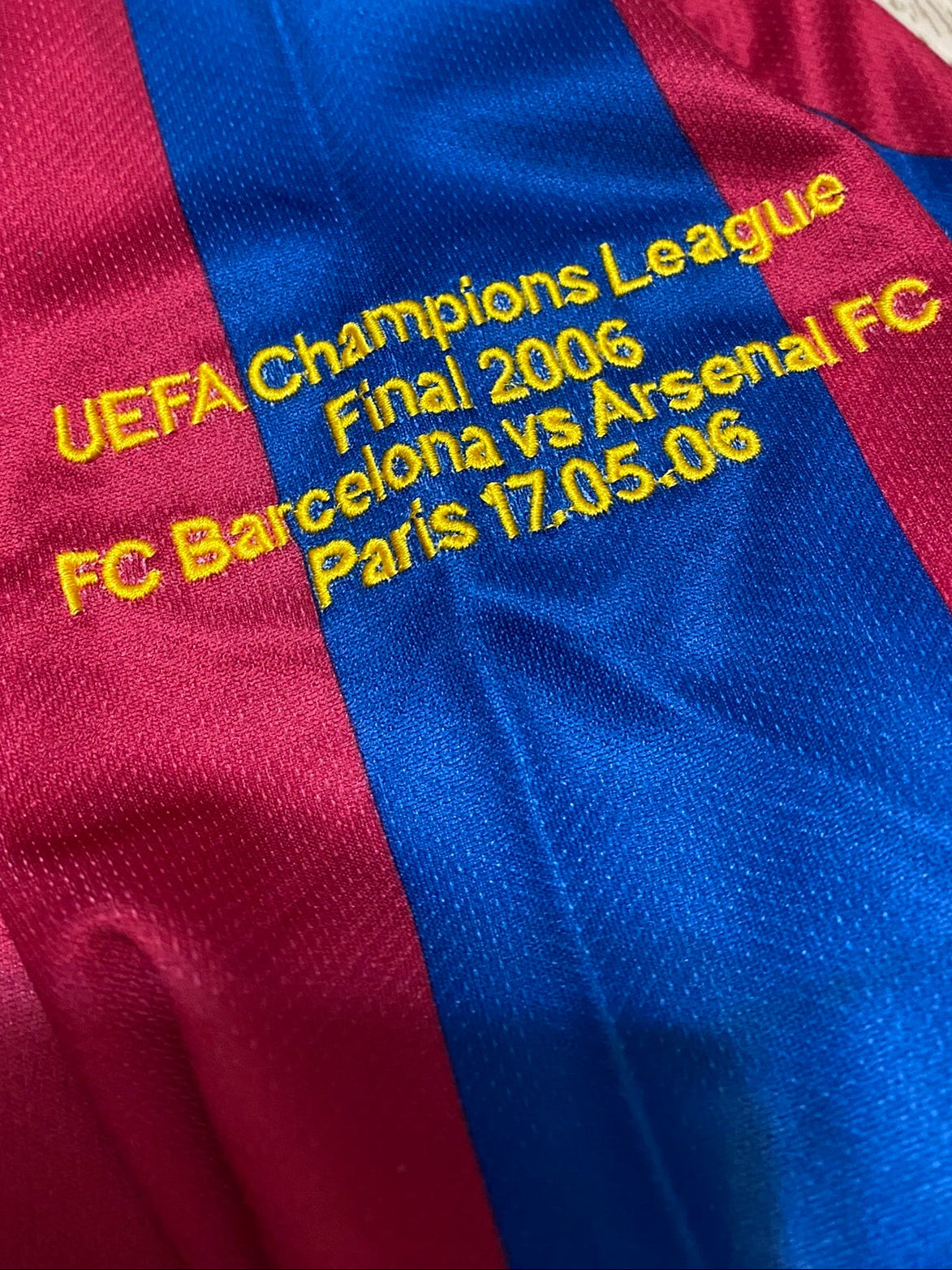 Barcelona's longsleeve home jersey for the 2006 Champions League Final. Ronaldinho Gaucho.