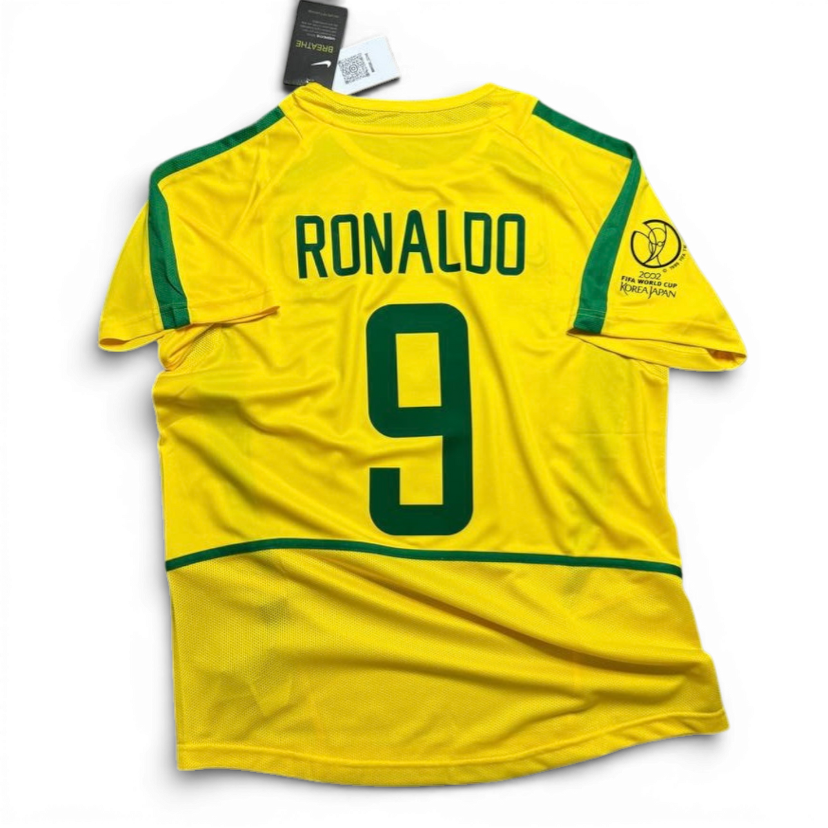 Brazil's home jersey for the 2002 World Cup. Ronaldo Nazario Luis de Lima.