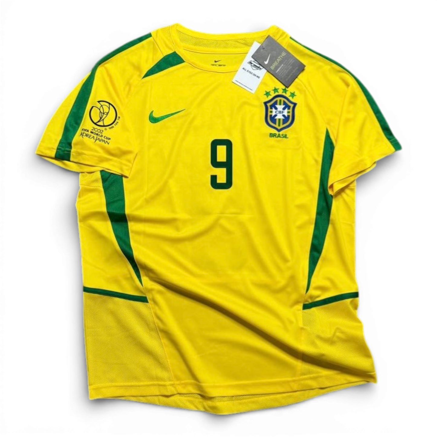Brazil's home jersey for the 2002 World Cup. Ronaldo Nazario Luis de Lima.