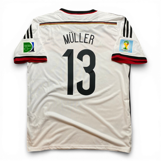 Germany's home jersey for the 2014 World Cup. Thomas Muller