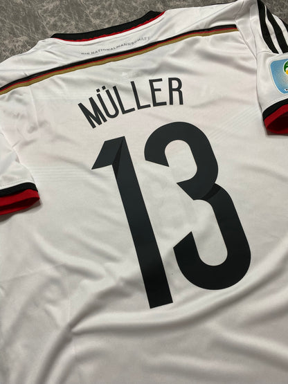 Germany's home jersey for the 2014 World Cup. Thomas Muller