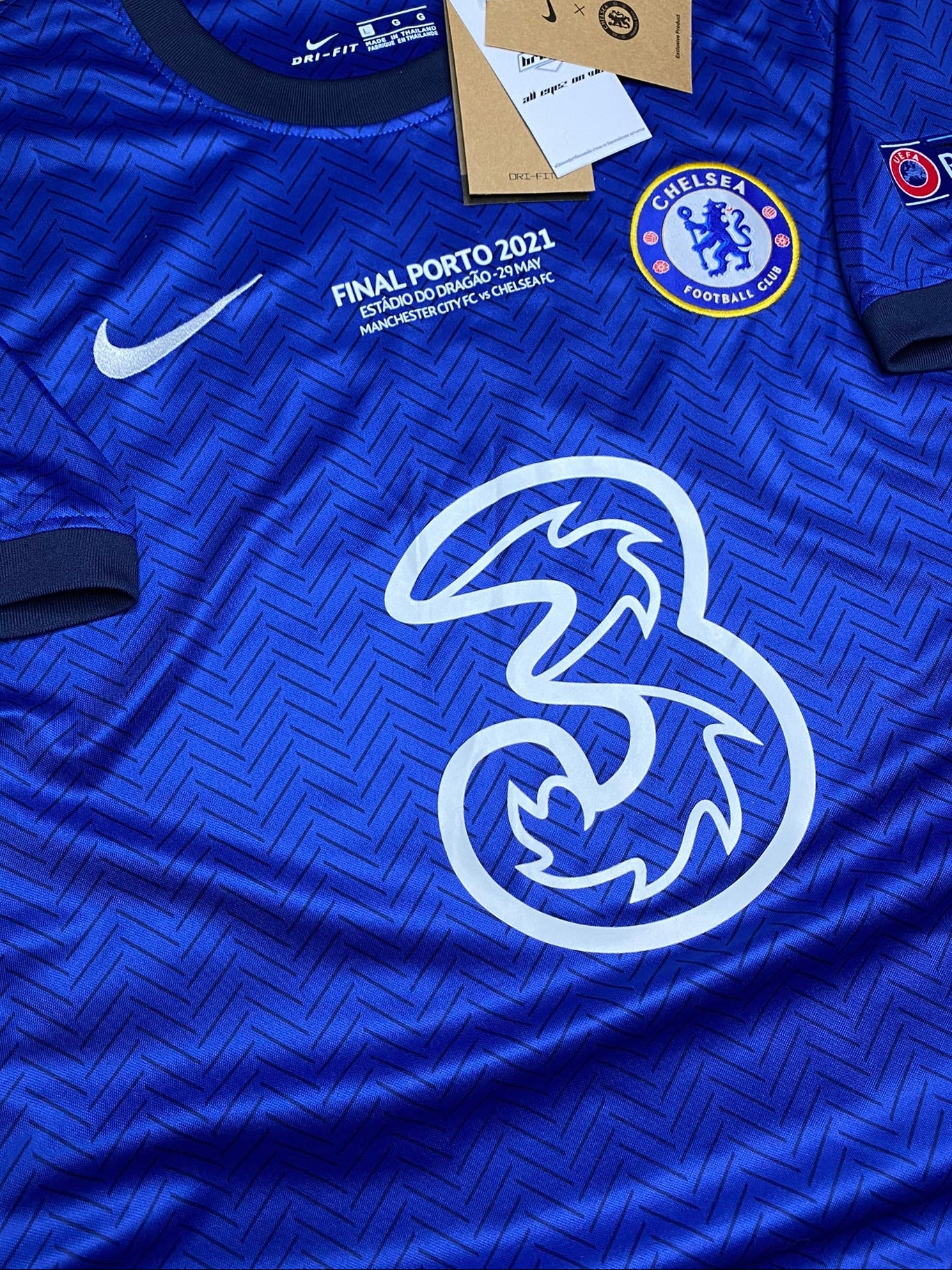 Chelsea's home jersey for the 2021 Champions League final. Ngolo Kante.