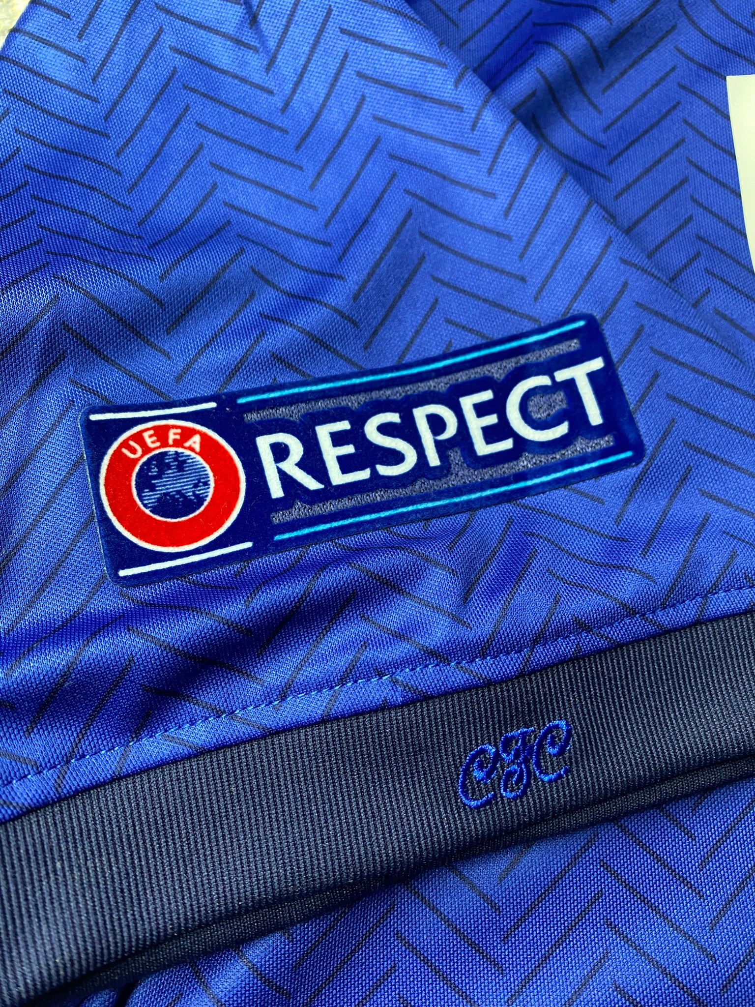 Chelsea's home jersey for the 2021 Champions League final. Ngolo Kante.
