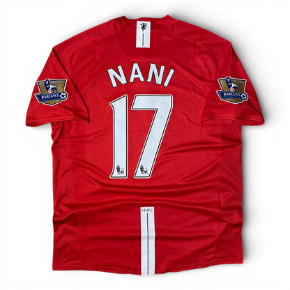 Manchester United's home jersey. Season 07/08. Luís Nani