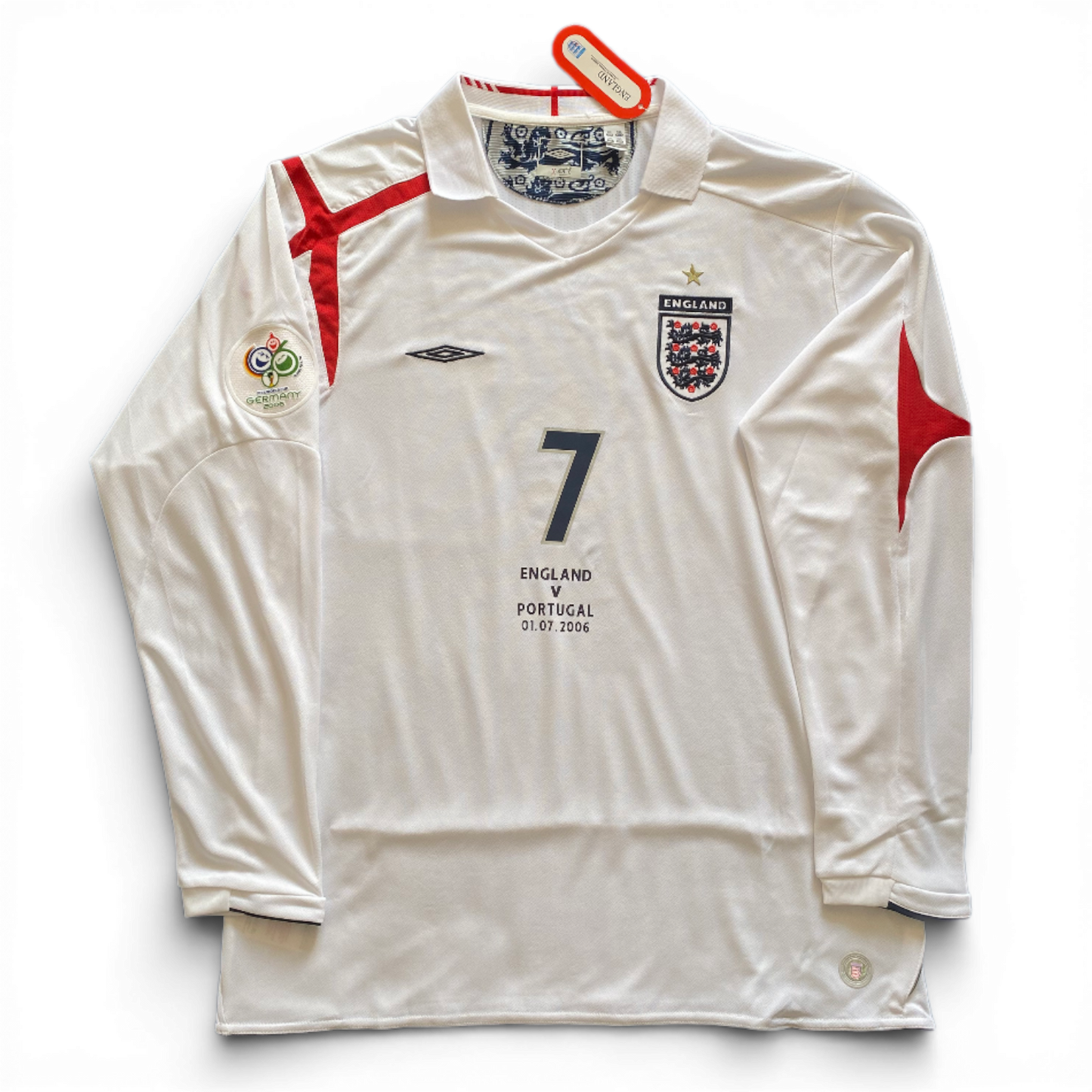 England's longsleeve home jersey for the 2006 World Cup. David Beckham.