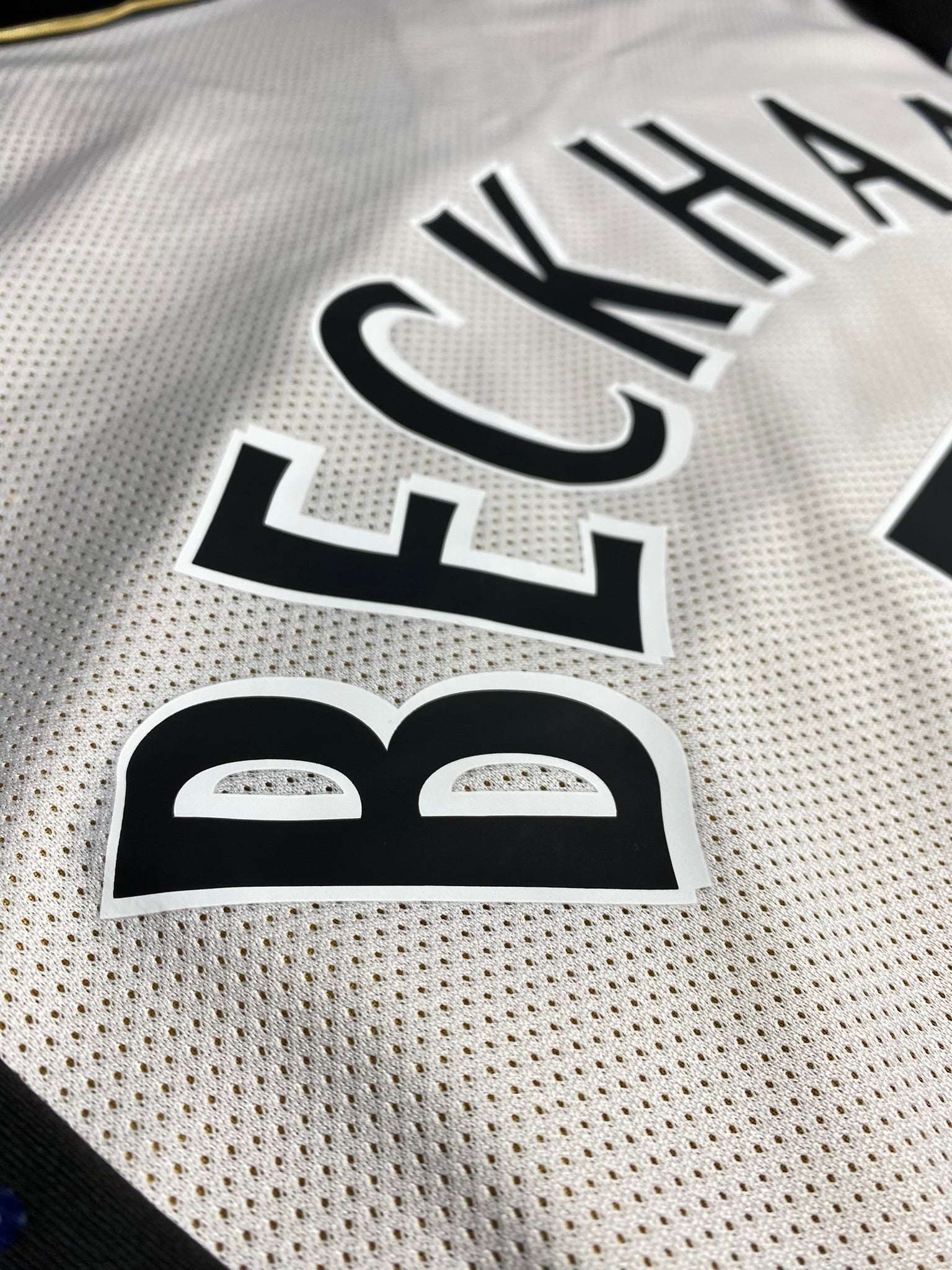 Manchester United reversible jersey commemorating the club's 100th anniversary. Season 01/02. David Beckham