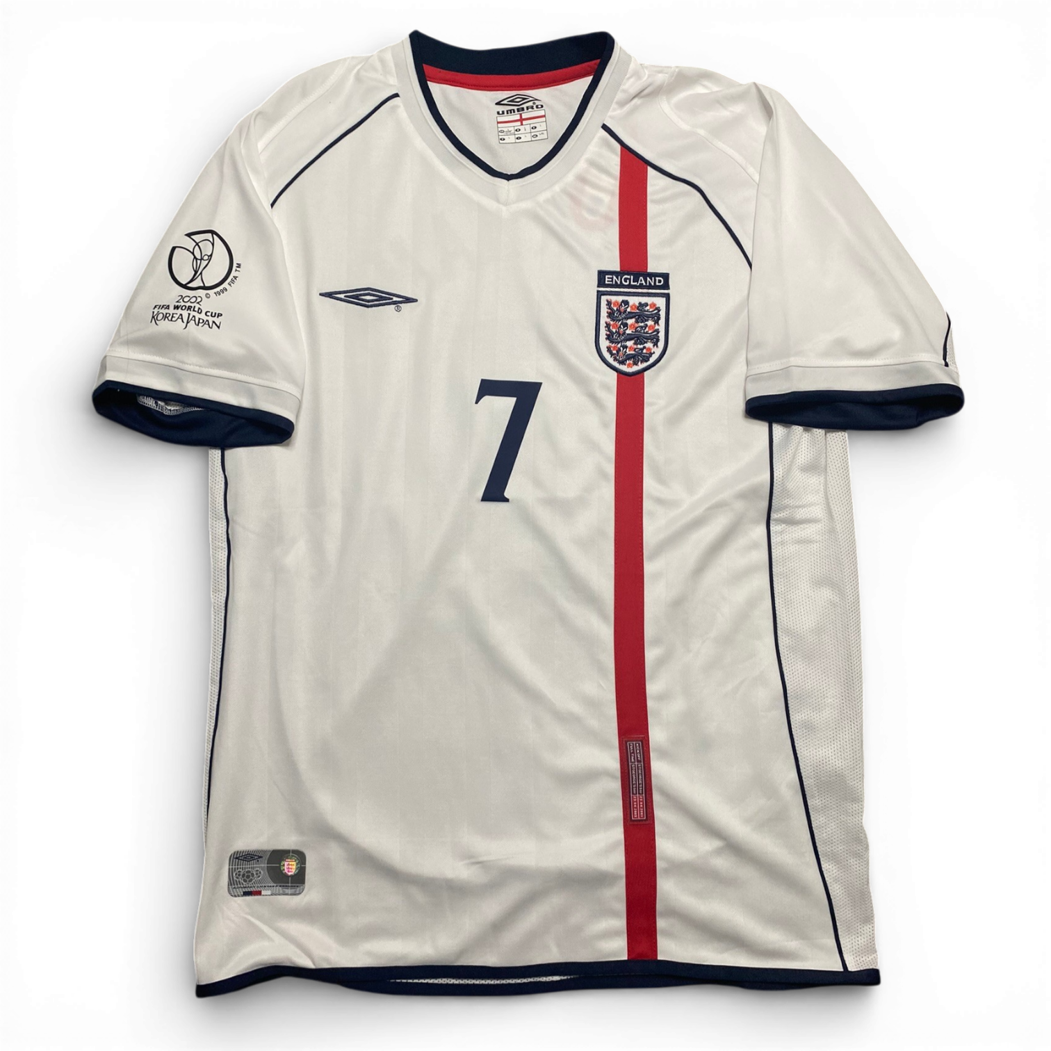 England's home jersey for the 2002 World Cup. David Beckham