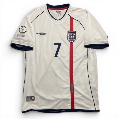 England's home jersey for the 2002 World Cup. David Beckham