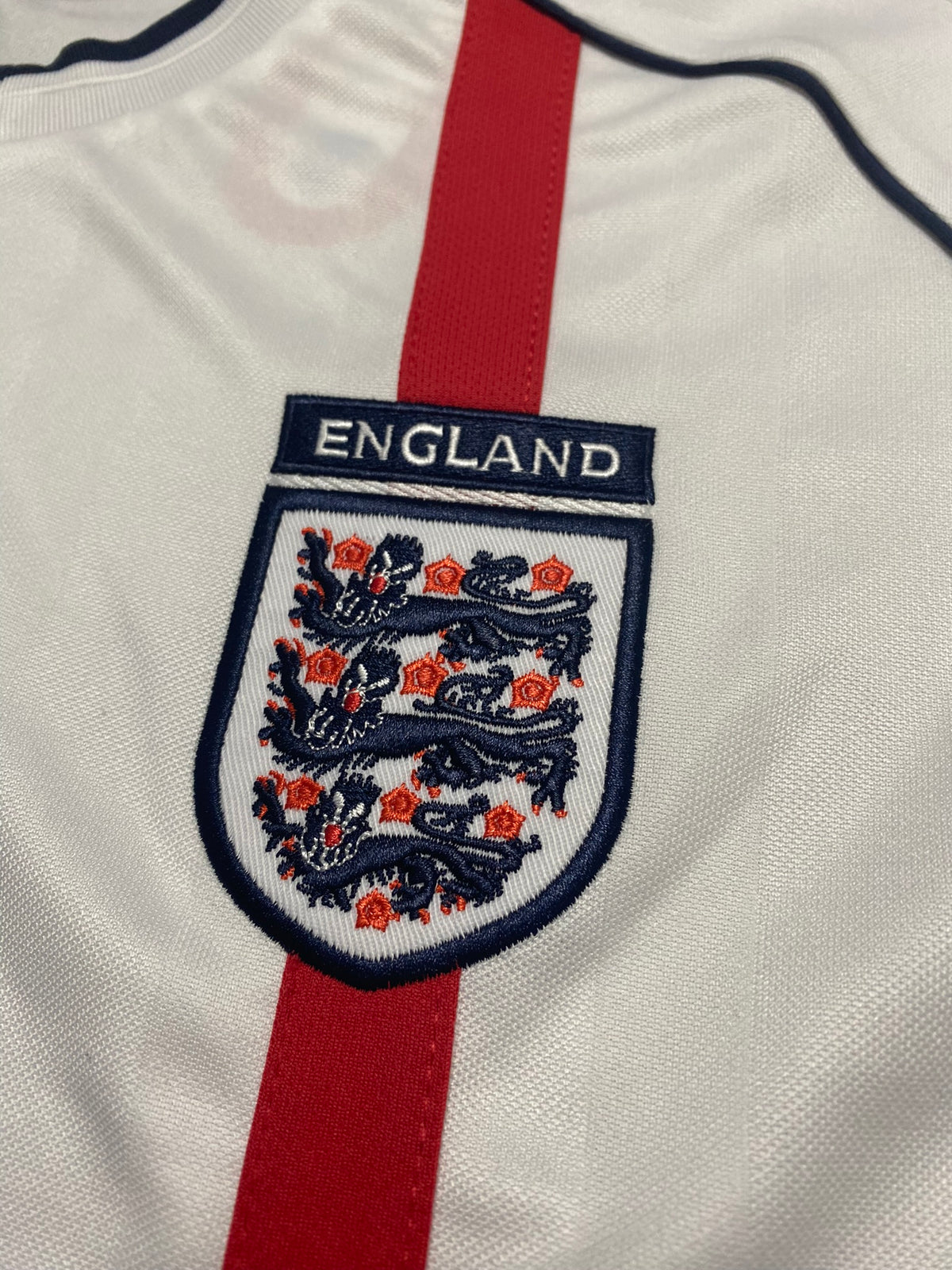 England's home jersey for the 2002 World Cup. David Beckham