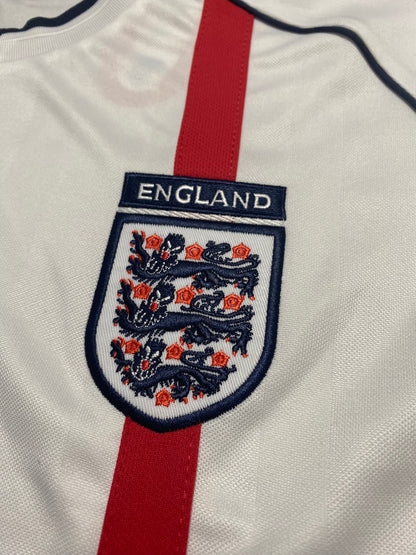 England's home jersey for the 2002 World Cup. David Beckham