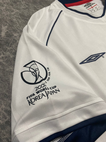 England's home jersey for the 2002 World Cup. David Beckham