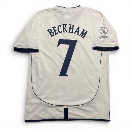 England's home jersey for the 2002 World Cup. David Beckham