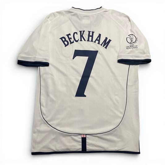 England's home jersey for the 2002 World Cup. David Beckham