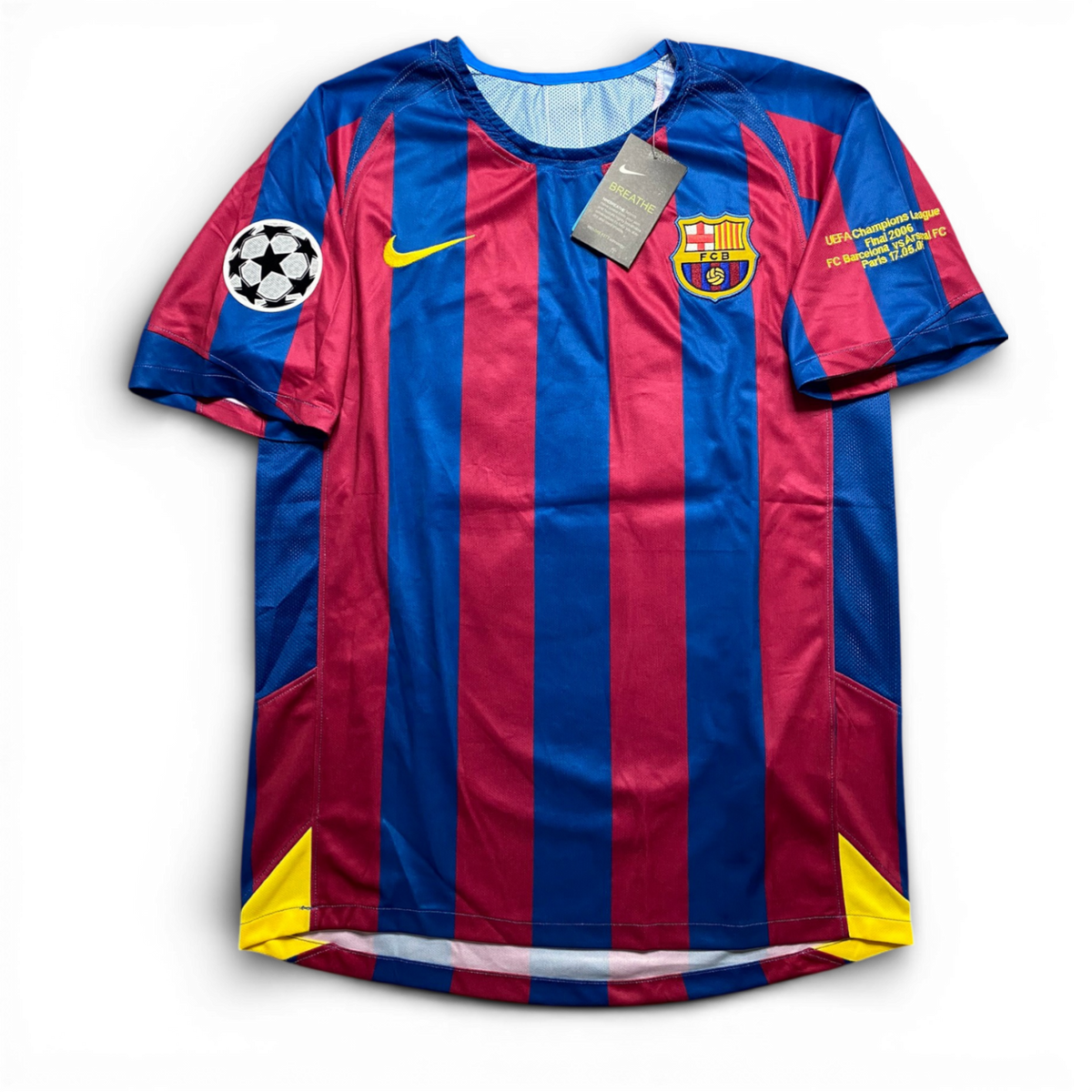 Barcelona's home jersey for the 2006 Champions League final. Ronaldinho Gaucho