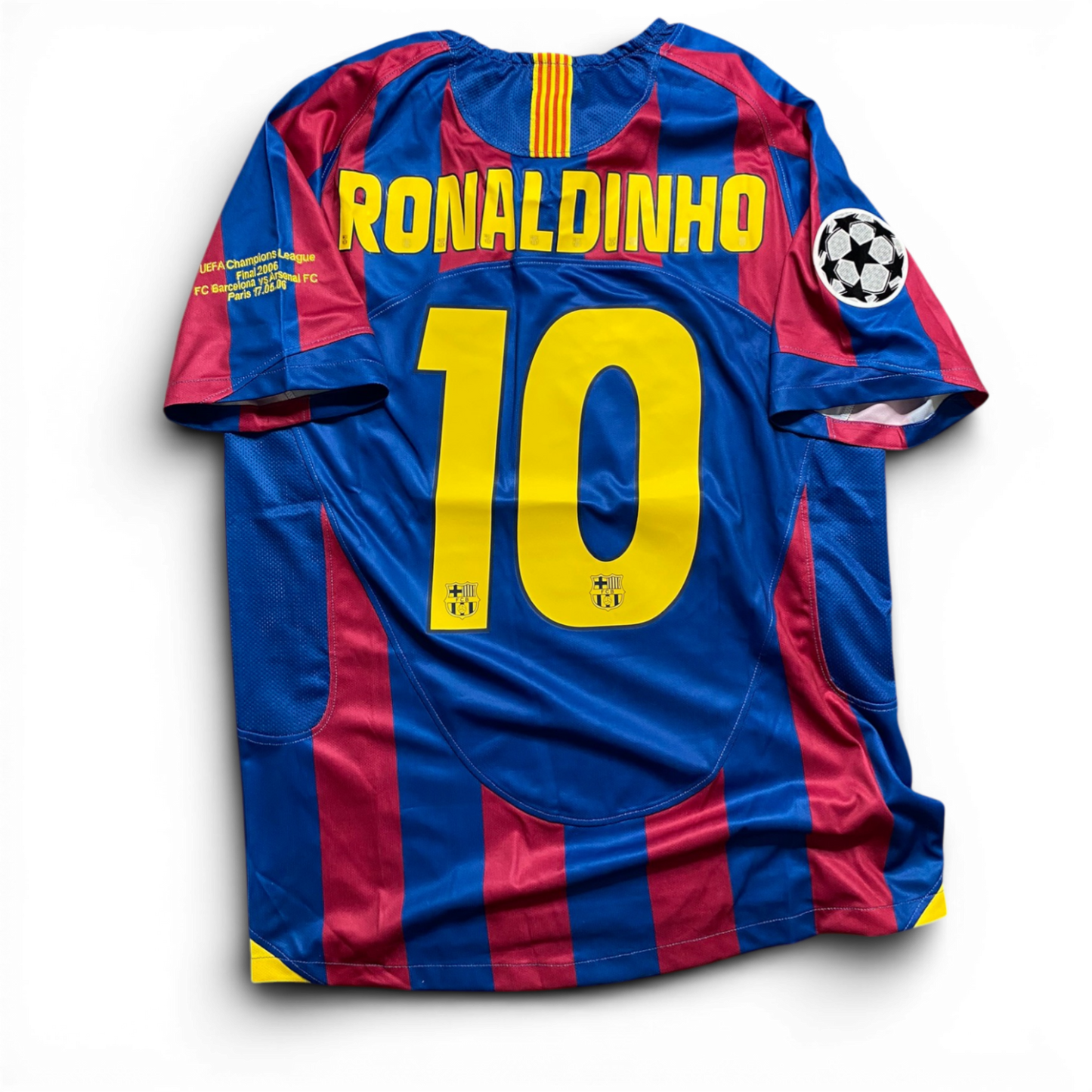 Barcelona's home jersey for the 2006 Champions League final. Ronaldinho Gaucho