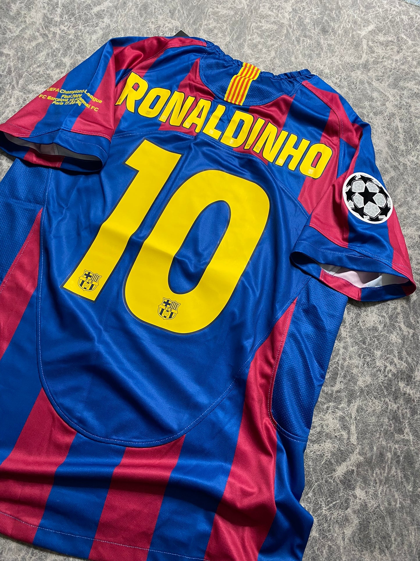 Barcelona's home jersey for the 2006 Champions League final. Ronaldinho Gaucho