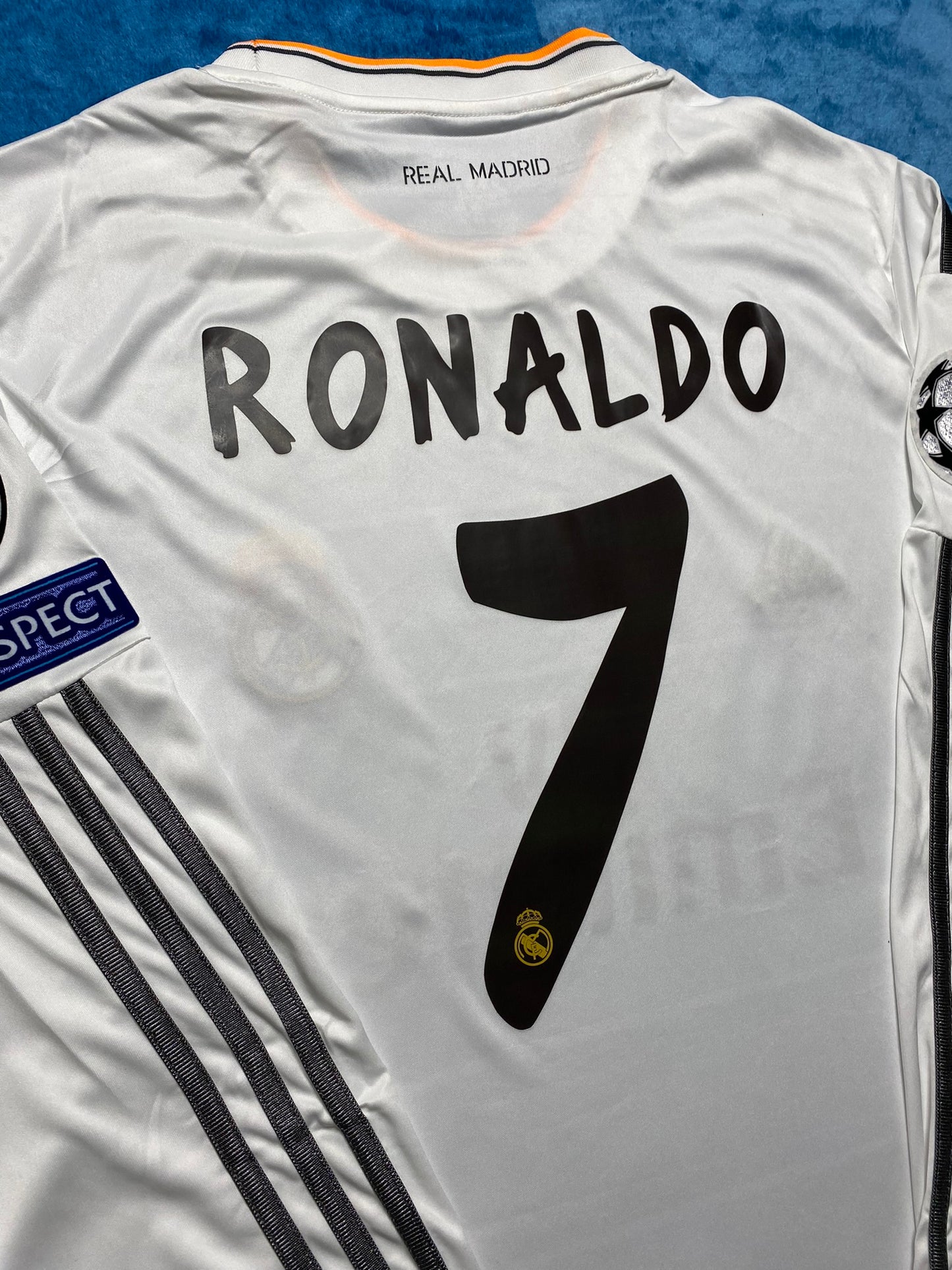 Real Madrid's home jersey for the 2014 Champions League Final. Cristiano Ronaldo